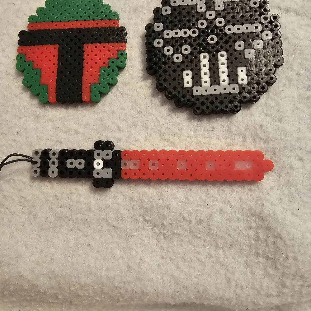 Handmade Perler Star Wars Dark Side Ornament Set With Darth Vader And Boba Fett